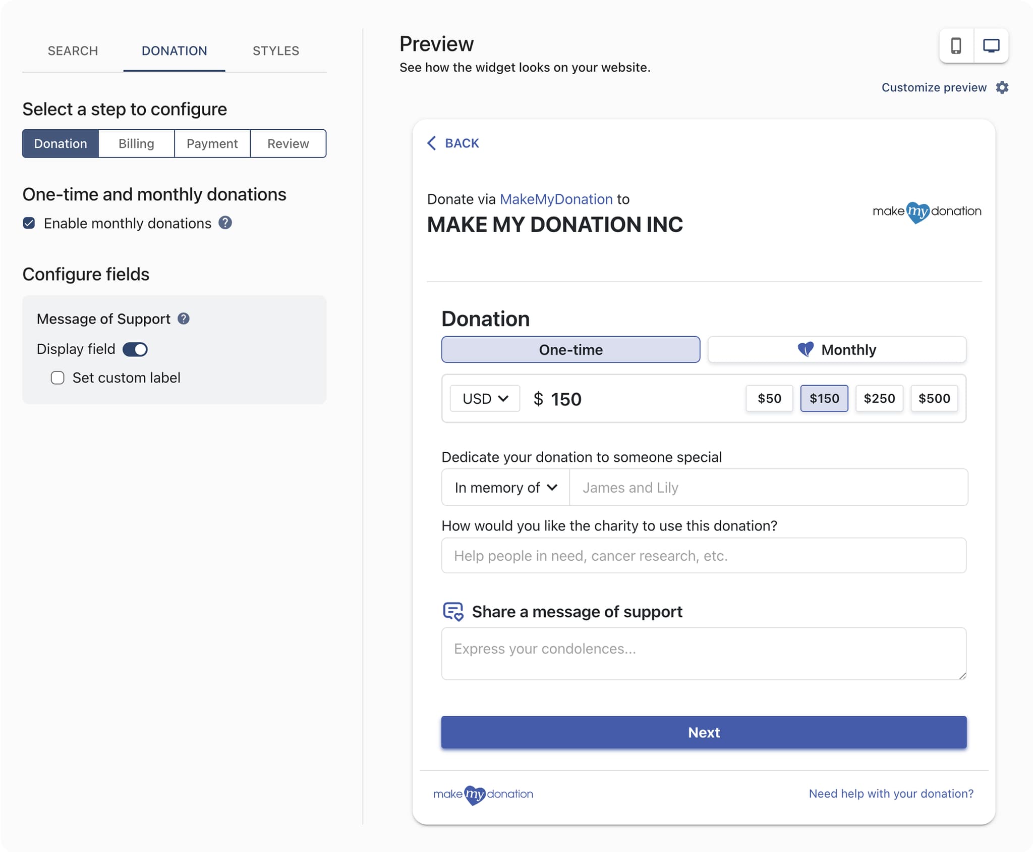 Donation form workflow
