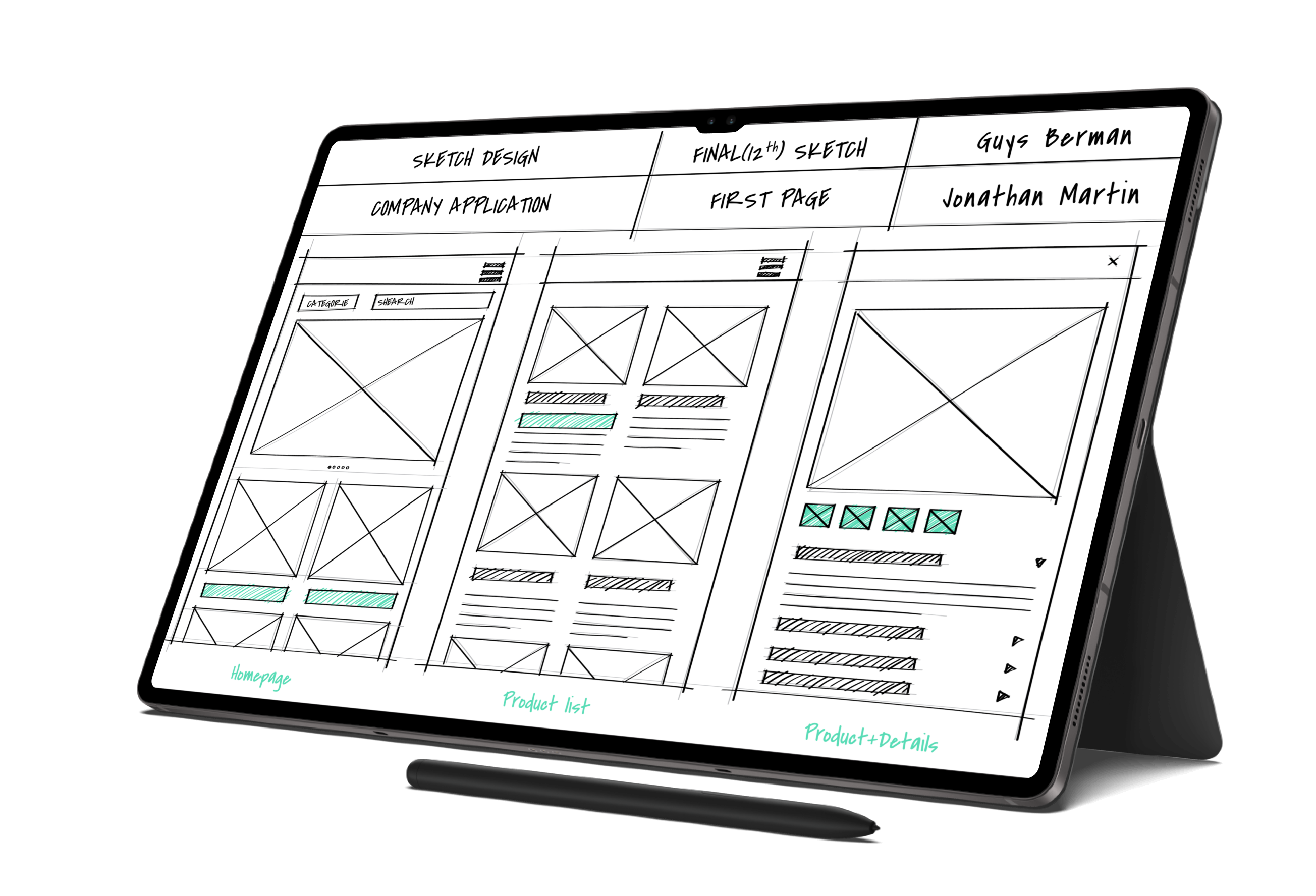 Tablet with wireframes